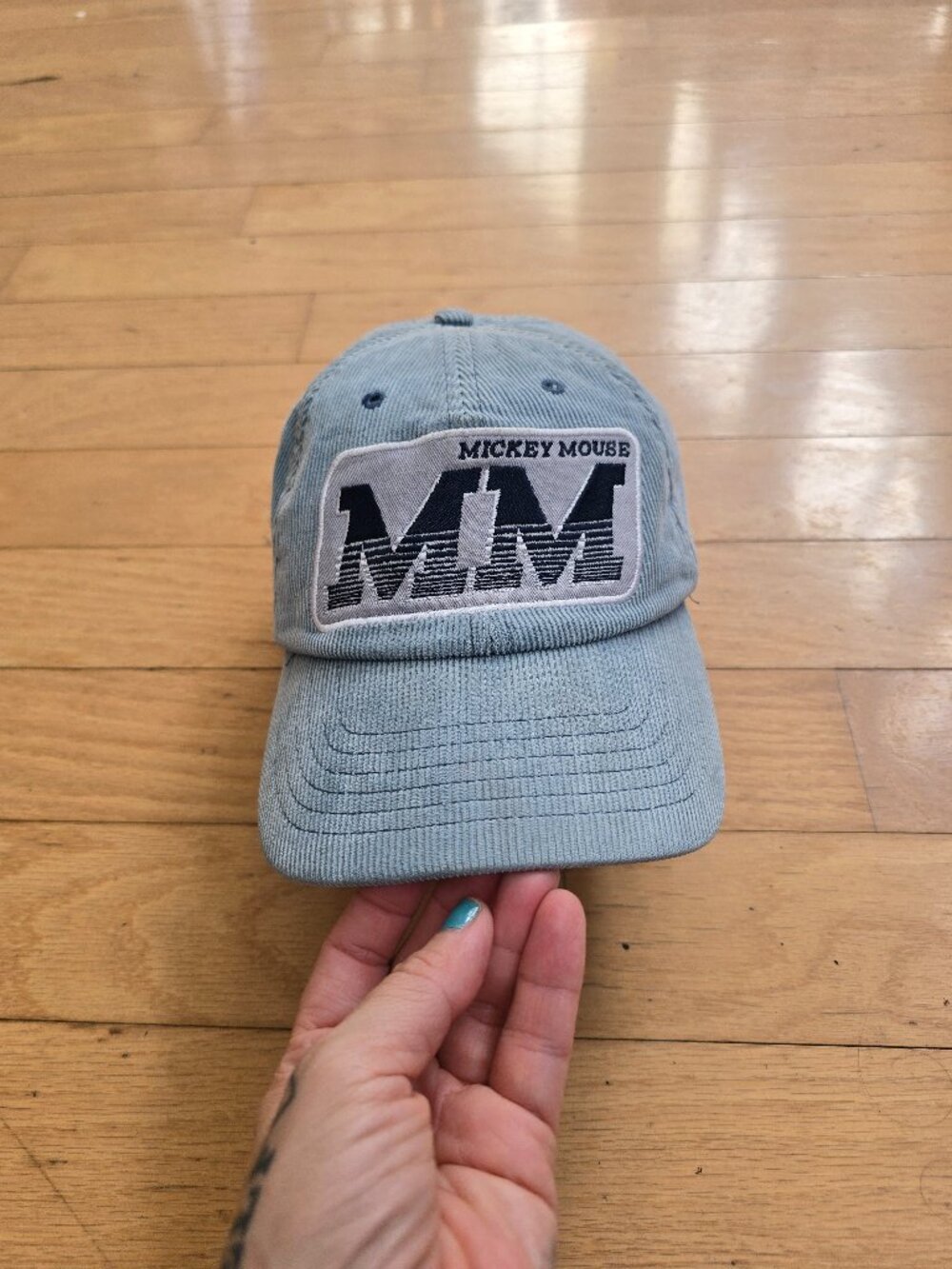 Disney Parks | Mickey Mouse MM Light Blue Corduroy Strapback Baseball Cap